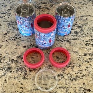 Set of 3 Lilly Pulitzer tumblers with interchangeable lids.